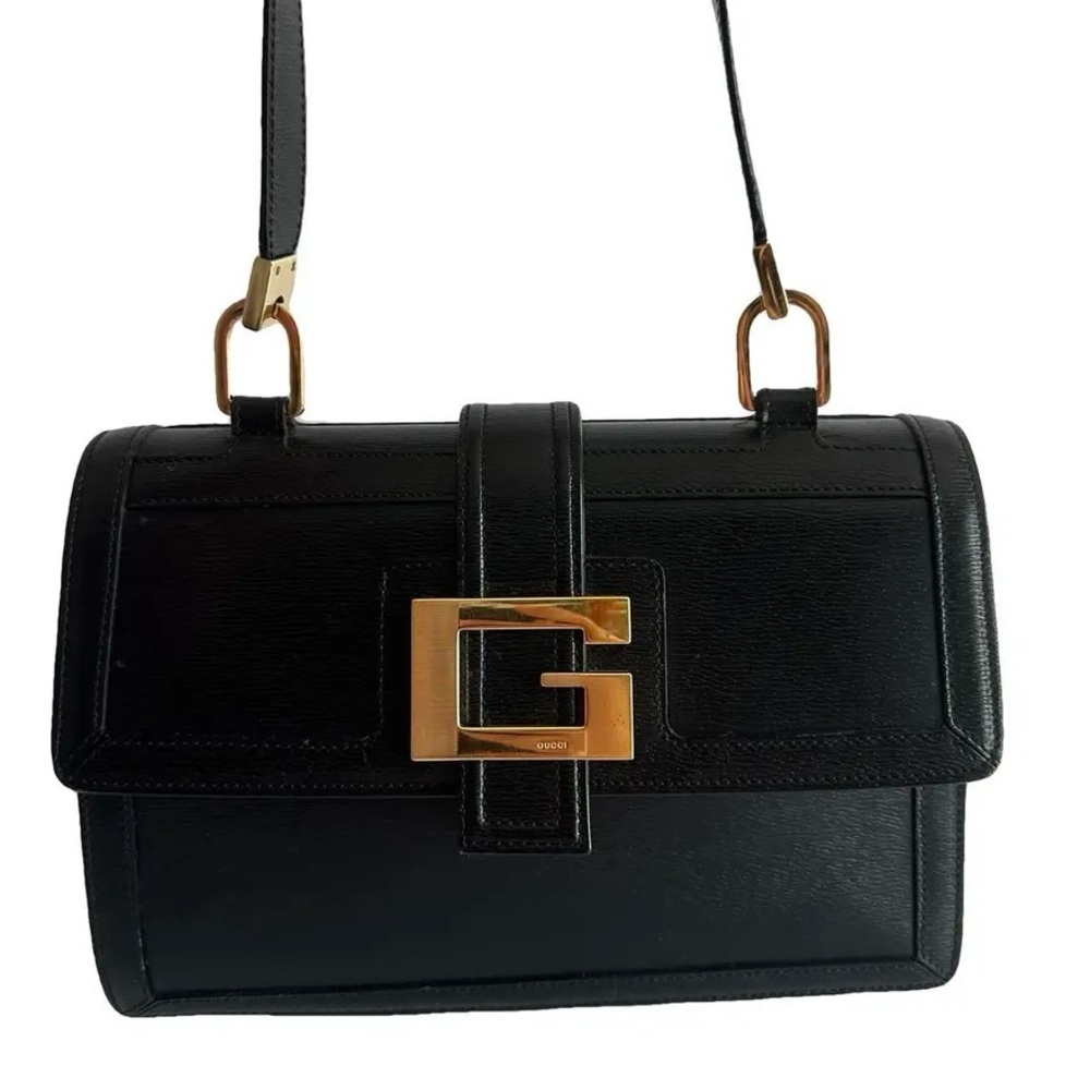 Vintage Gucci Square G Flap Black Shoulder Bag
